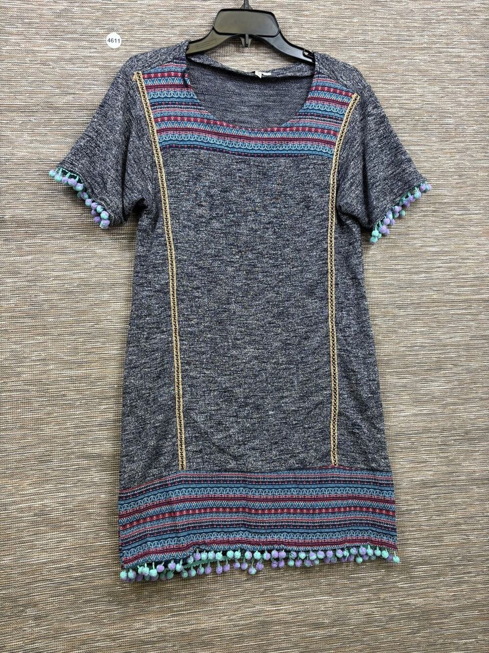 Hayden Los Angeles T Shirt Dress Womens Small Gray Geometric Fringe Boho Short